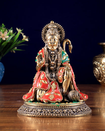 Pure Brass Superfine Lord Hanuman Idol – meenakari 5.5 inch