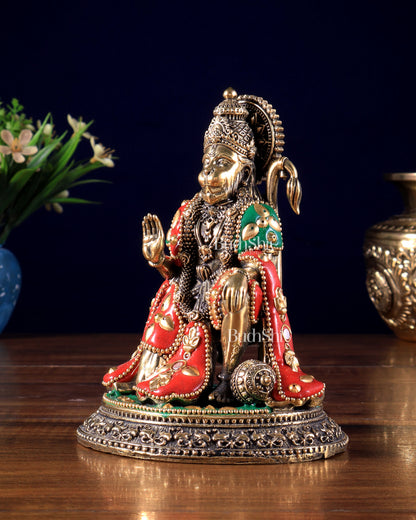 Pure Brass Superfine Lord Hanuman Idol – meenakari 5.5 inch