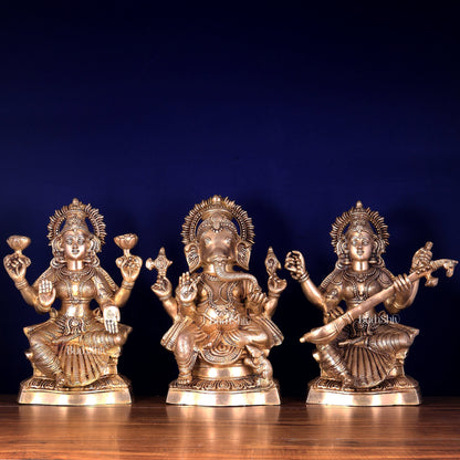 Ganesh Lakshmi Saraswati Brass Idol Set 18 inch