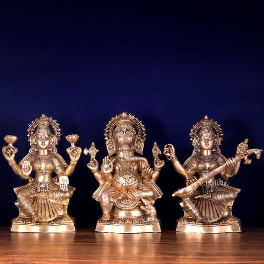 Ganesh Lakshmi Saraswati Brass Idol Set 18 inch