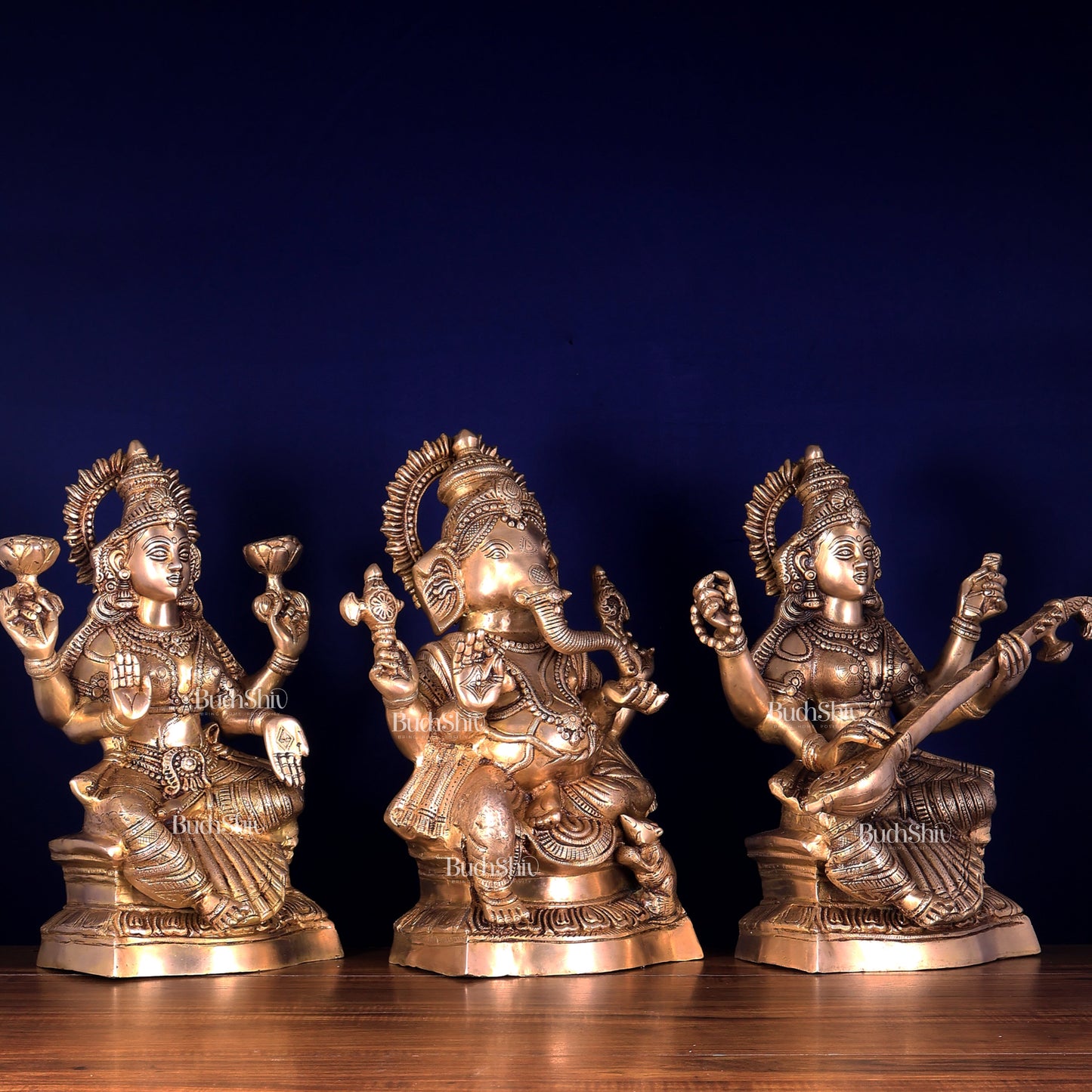 Ganesh Lakshmi Saraswati Brass Idol Set 18 inch