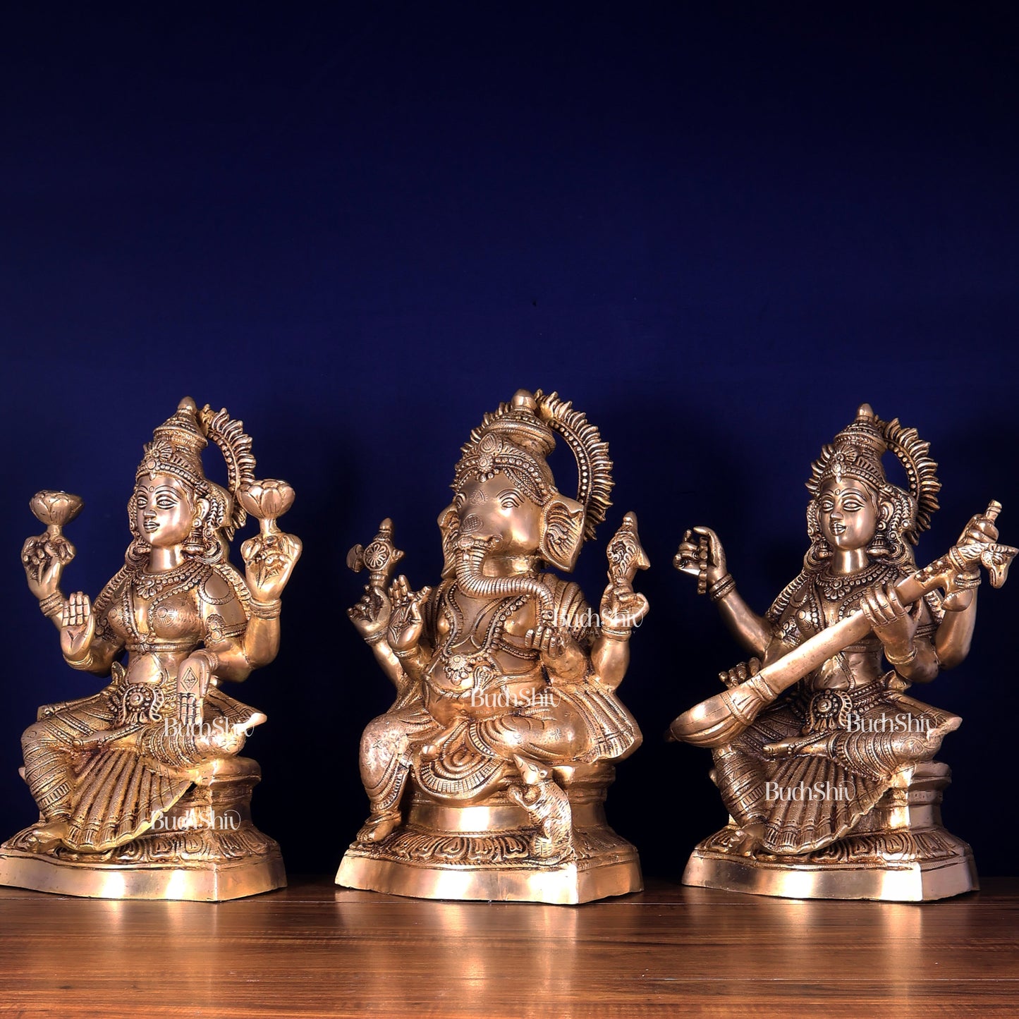 Ganesh Lakshmi Saraswati Brass Idol Set 18 inch