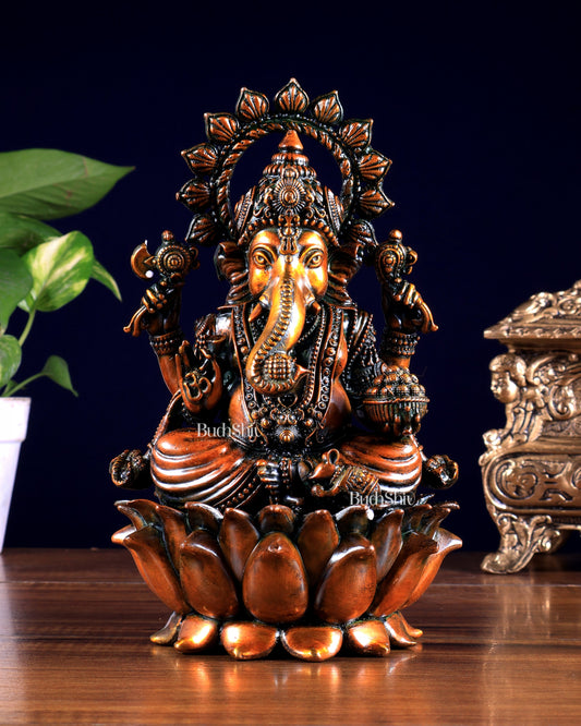 Brass Superfine Ganesh Idol - 8" Chola finish