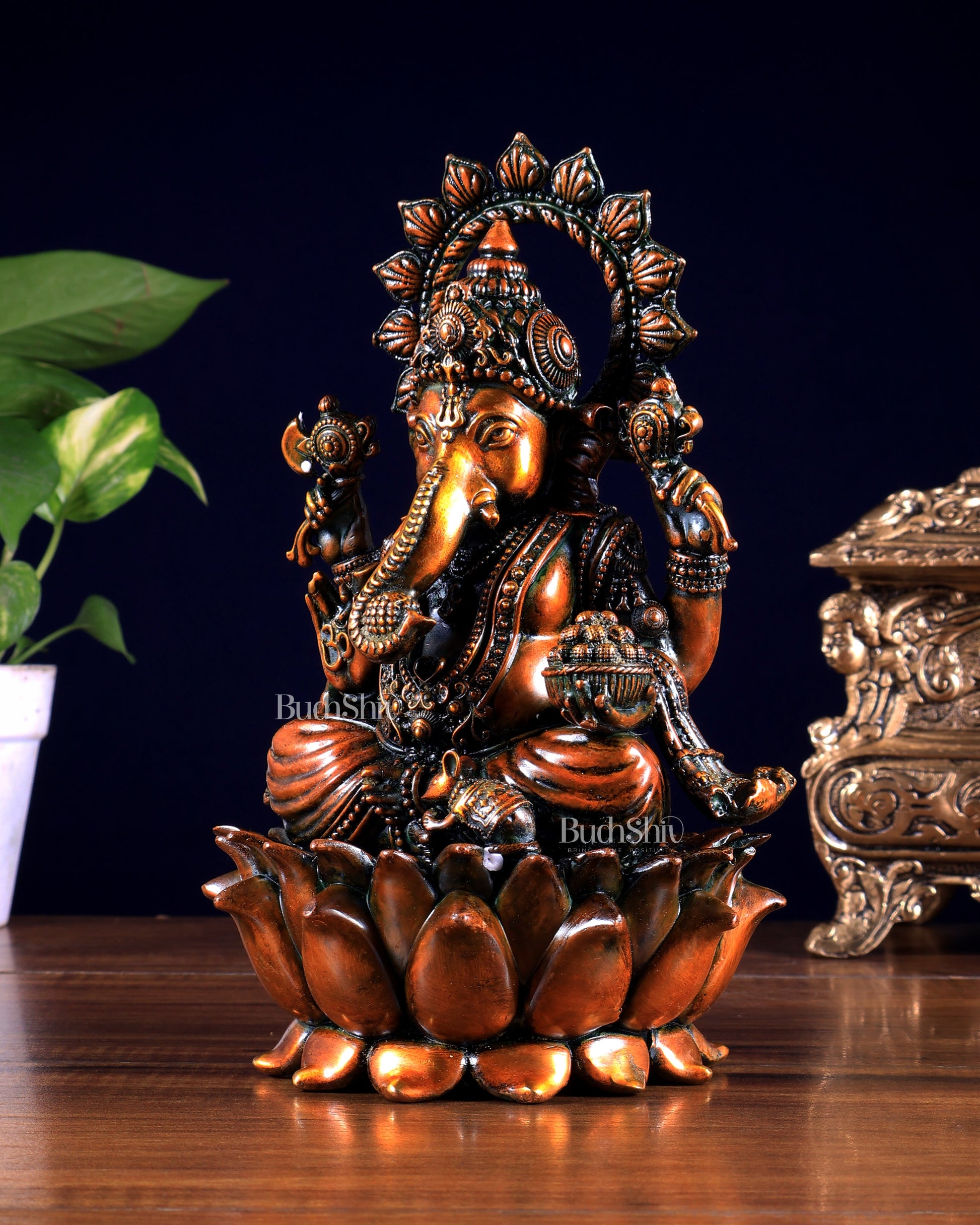 Brass Superfine Ganesh Idol - 8" Chola finish