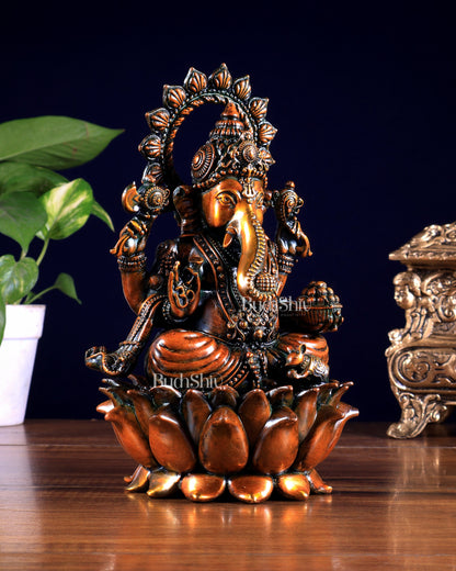 Brass Superfine Ganesh Idol - 8" Chola finish