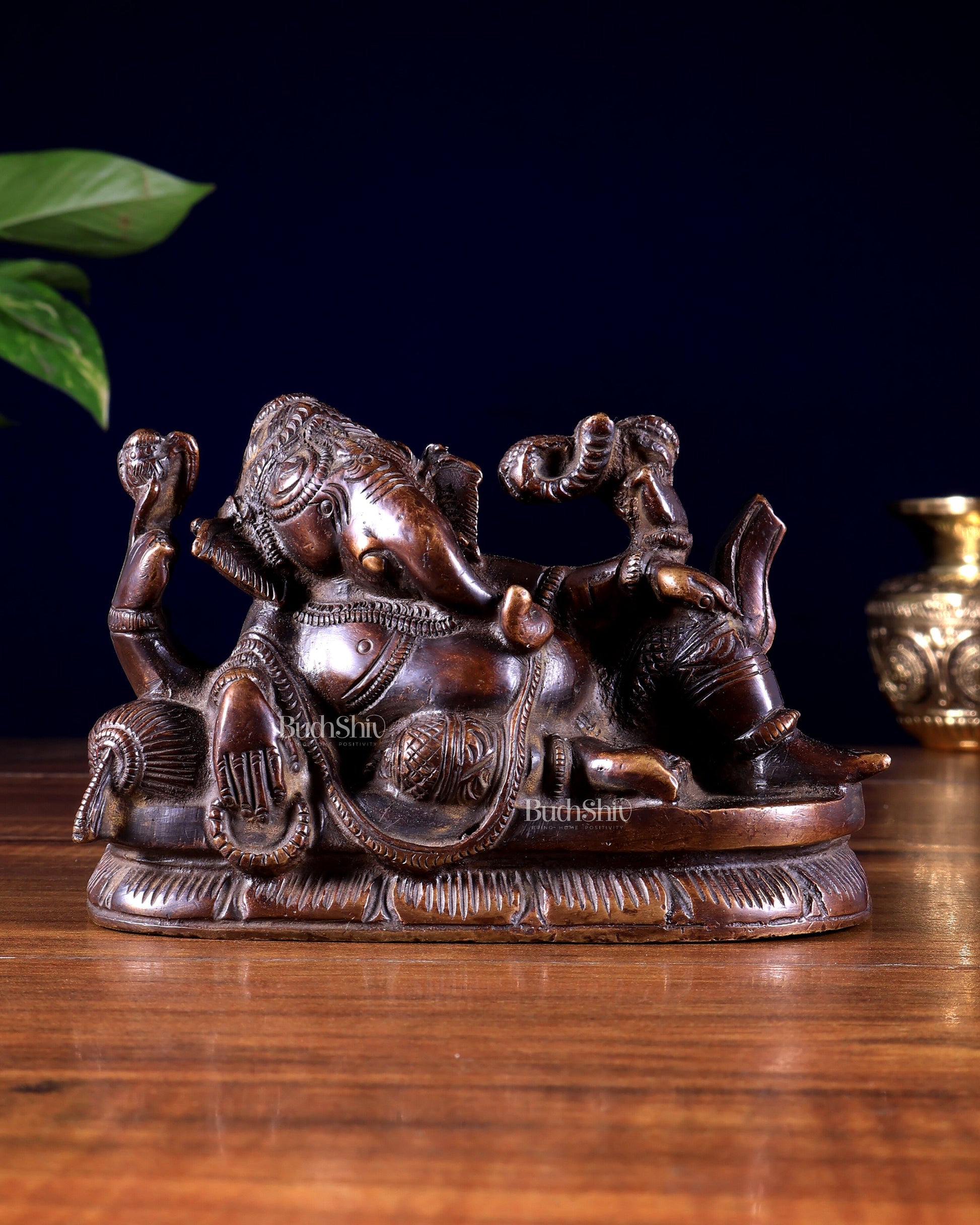 Vintage Brass Resting Ganesha Statue – Small Size, Perfect Gift