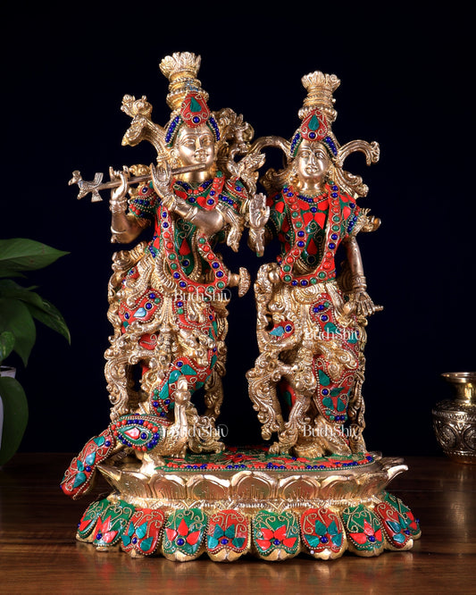 Brass Superfine Radha Krishna 14 inch meenakari sculpture