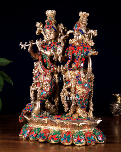 Brass Superfine Radha Krishna 14 inch meenakari sculpture