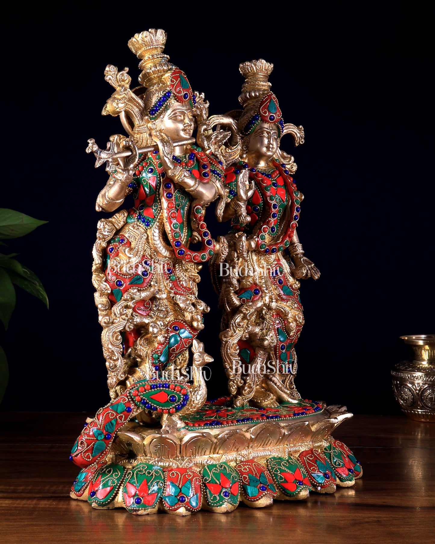 Brass Superfine Radha Krishna 14 inch meenakari sculpture