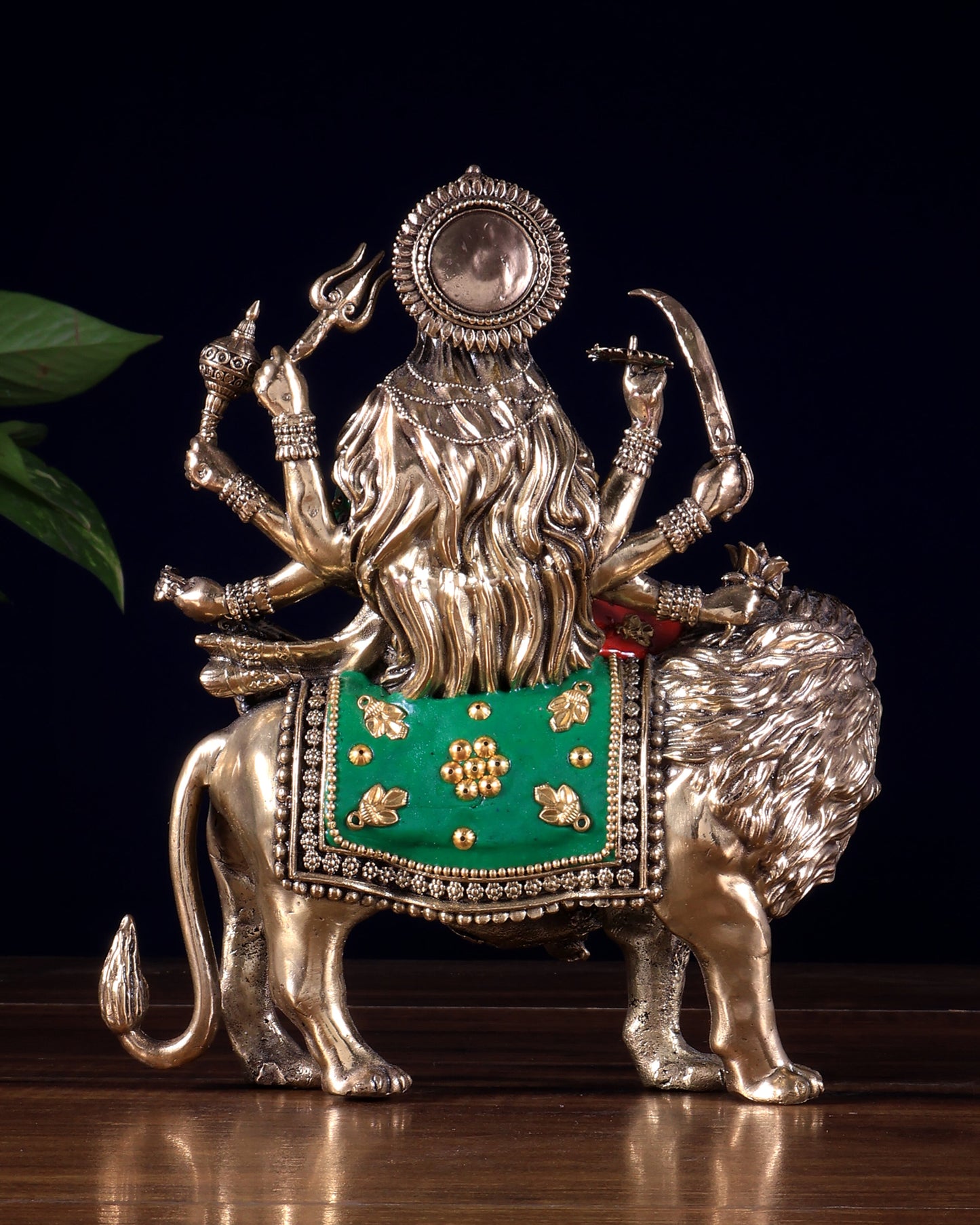 Brass Superfine Goddess Durga Ambe Mata Sitting on Lion - 8" Tall meenakari
