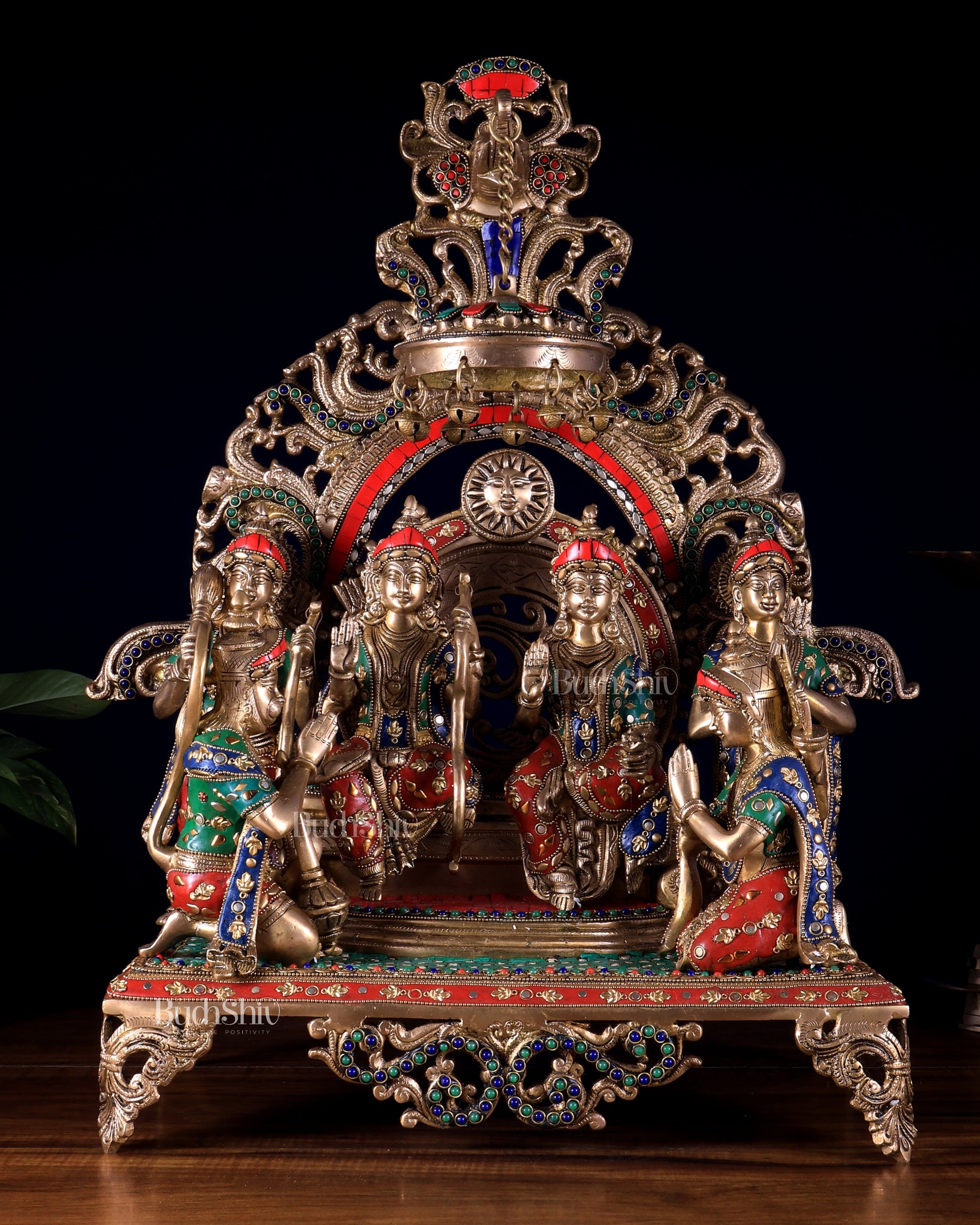 Large Brass Ram Darbar sitting Idol |(Ramapatabhishekam) 23" meenakari Stonework