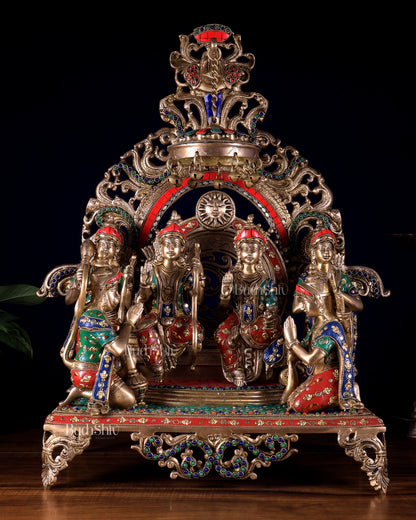 Large Brass Ram Darbar sitting Idol |(Ramapatabhishekam) 23" meenakari Stonework