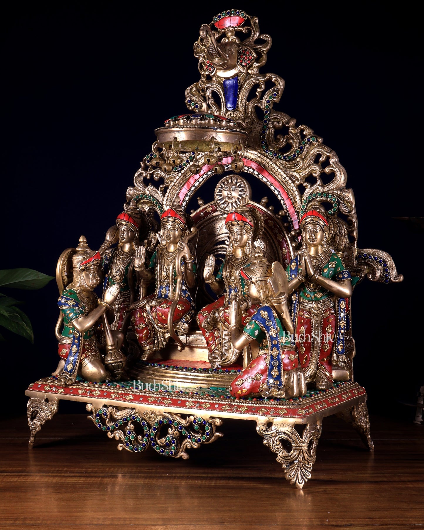 Large Brass Ram Darbar sitting Idol |(Ramapatabhishekam) 23" meenakari Stonework