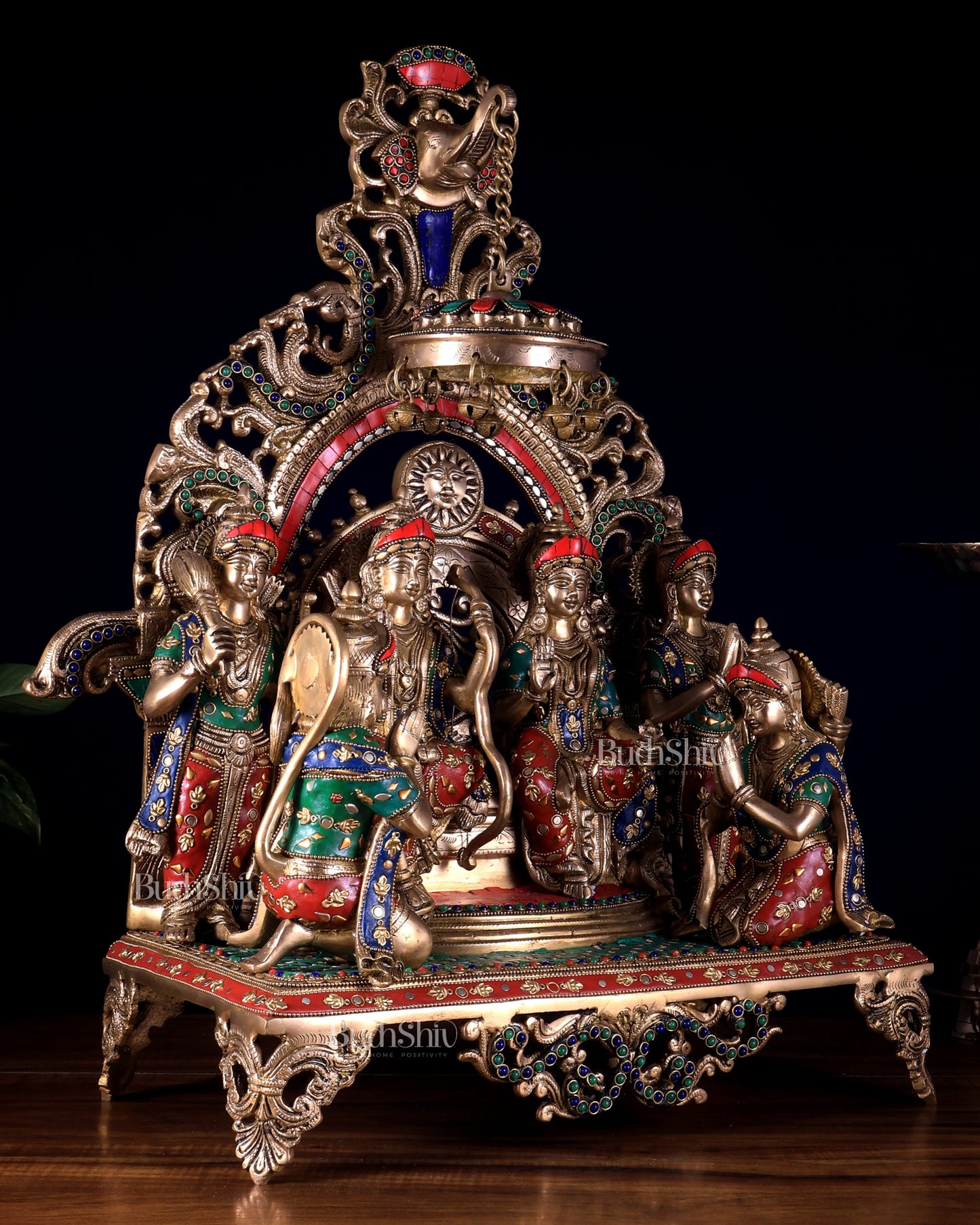 Large Brass Ram Darbar sitting Idol |(Ramapatabhishekam) 23" meenakari Stonework