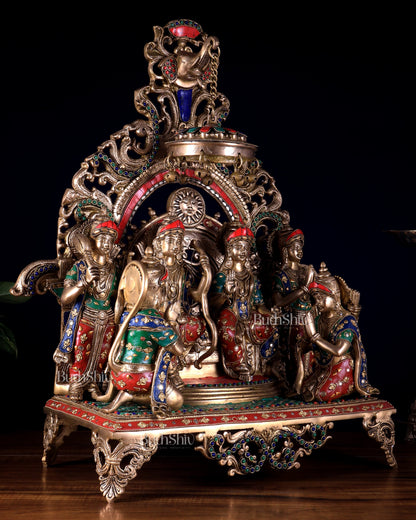Large Brass Ram Darbar sitting Idol |(Ramapatabhishekam) 23" meenakari Stonework