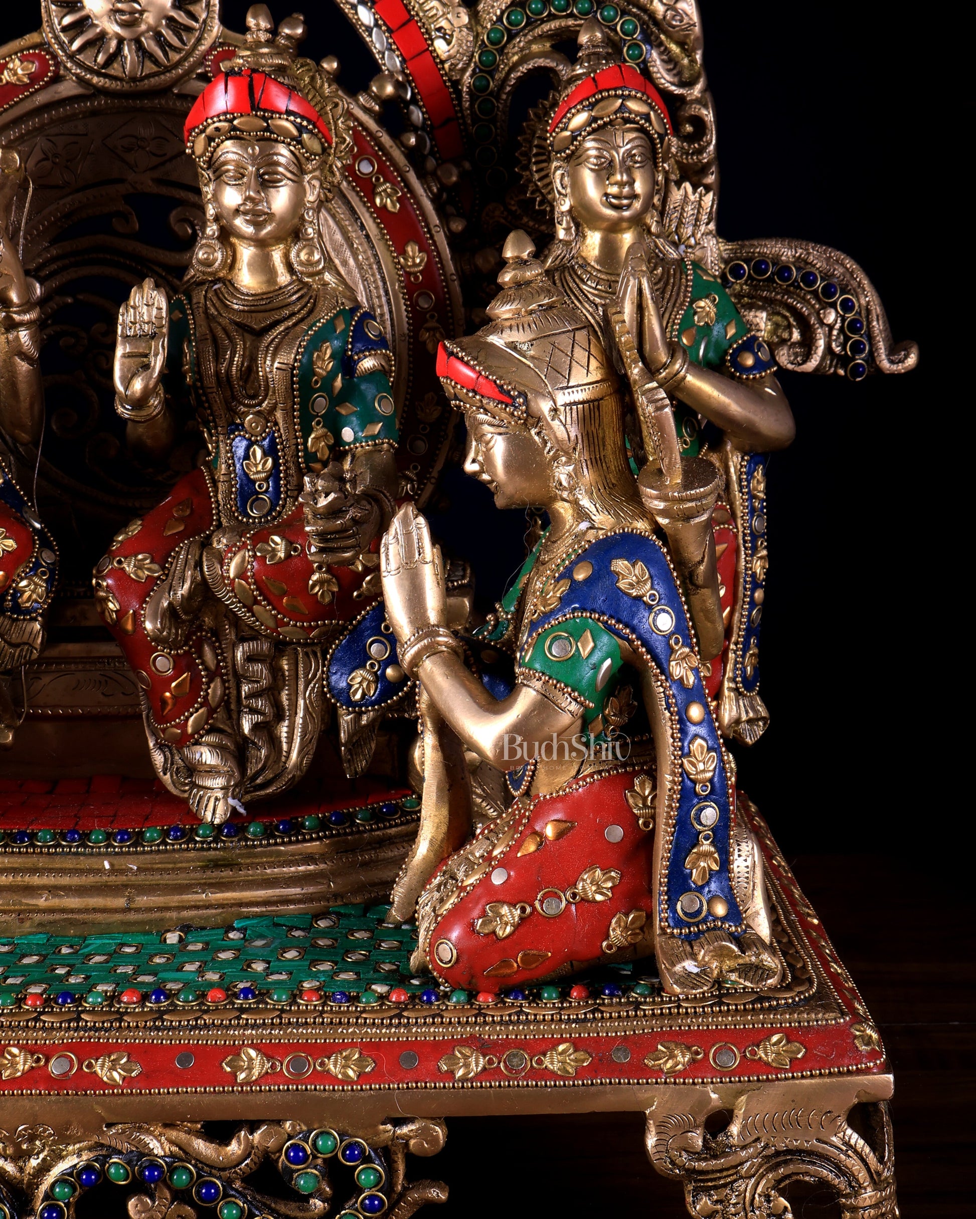 Large Brass Ram Darbar sitting Idol |(Ramapatabhishekam) 23" meenakari Stonework