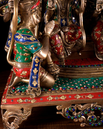 Large Brass Ram Darbar sitting Idol |(Ramapatabhishekam) 23" meenakari Stonework