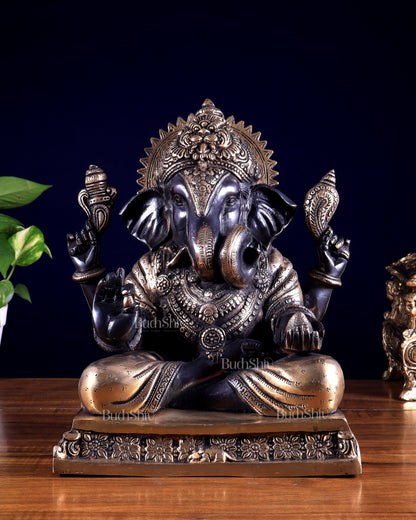 Pure Brass Dagdusheth Ganapati – Heat Treated Black & Gold Finish 12 inch