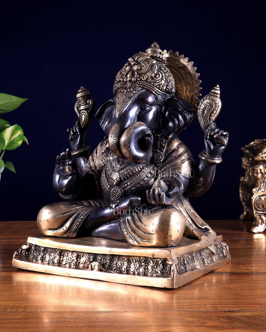 Pure Brass Dagdusheth Ganapati – Heat Treated Black & Gold Finish 12 inch
