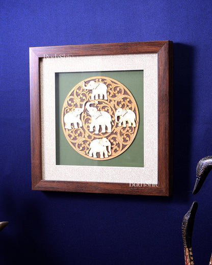 Elephants 3D Wooden Wall Hanging with Glass Frame