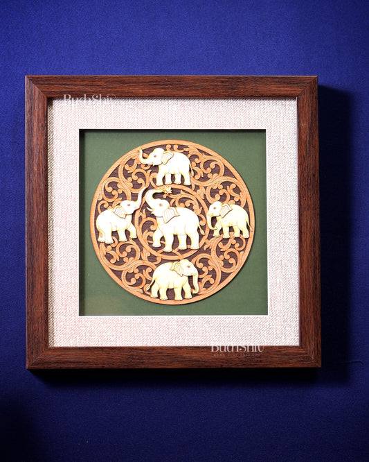 Elephants 3D Wooden Wall Hanging with Glass Frame