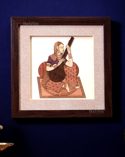 Indian Lady Playing Veena – Handcrafted Wooden 3D Wall Hanging