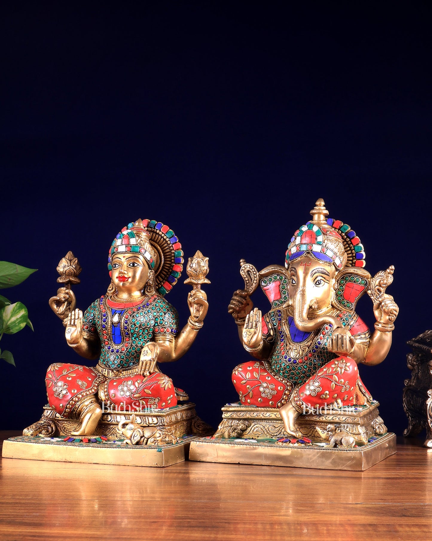 Pure Brass Ganesha Lakshmi idols 12 inch meenakari