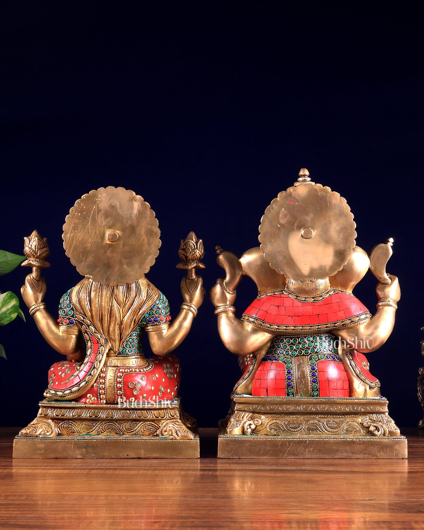 Pure Brass Ganesha Lakshmi idols 12 inch meenakari