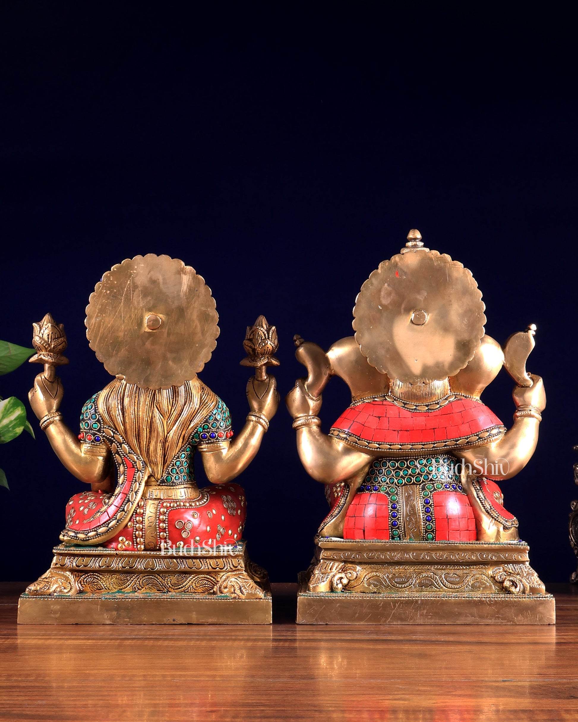 Pure Brass Ganesha Lakshmi idols 12 inch meenakari