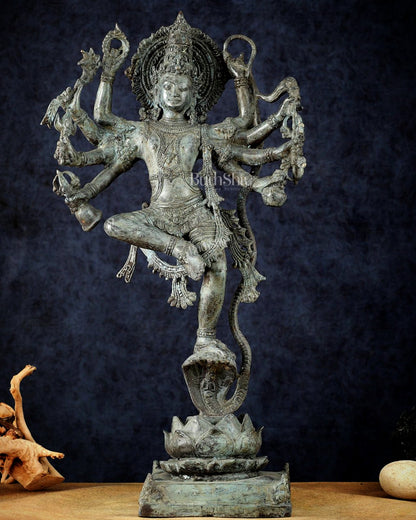Bronze Dancing Krishna on Kaliya Naag Sculpture – 25" lost wax