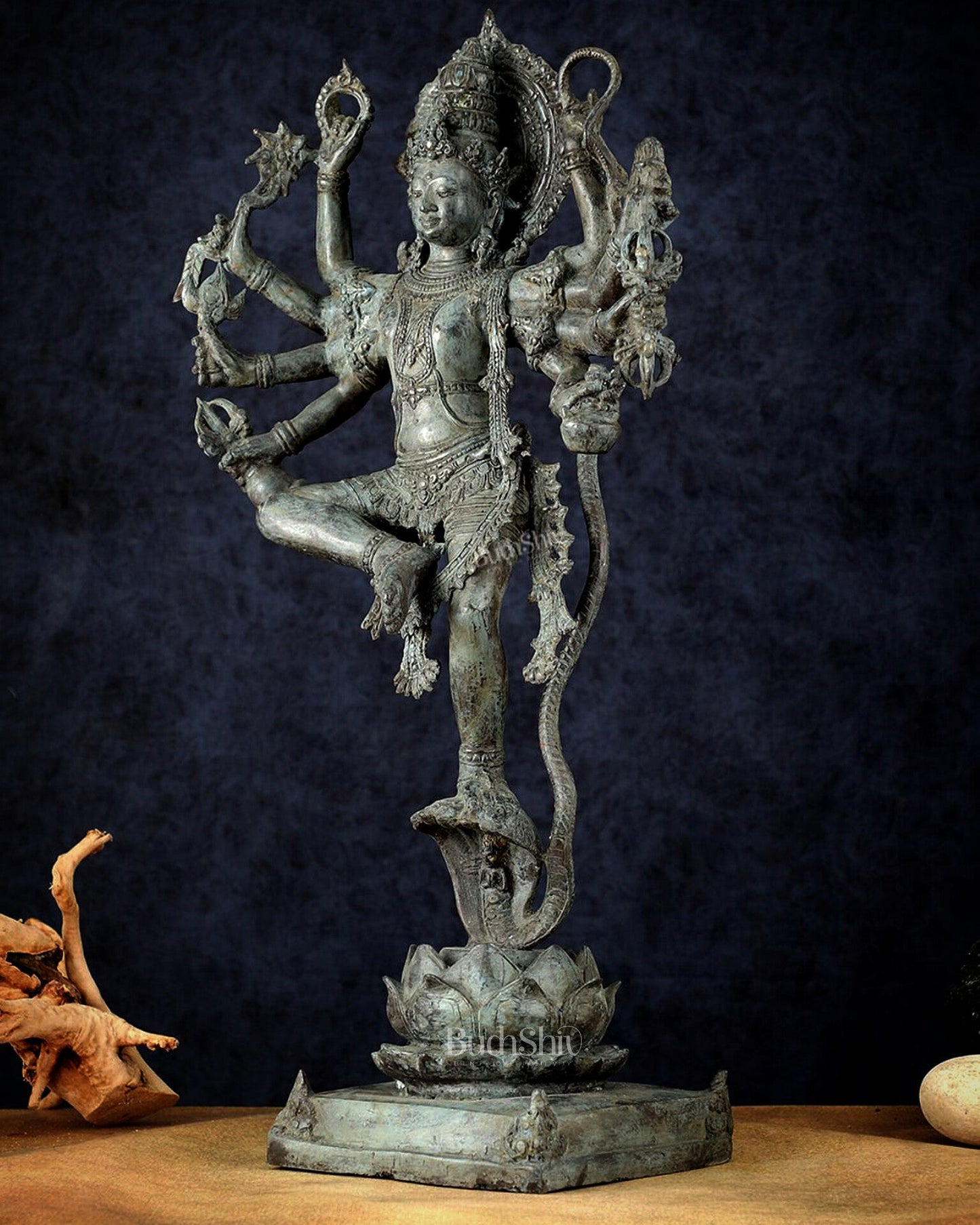 Bronze Dancing Krishna on Kaliya Naag Sculpture – 25" lost wax