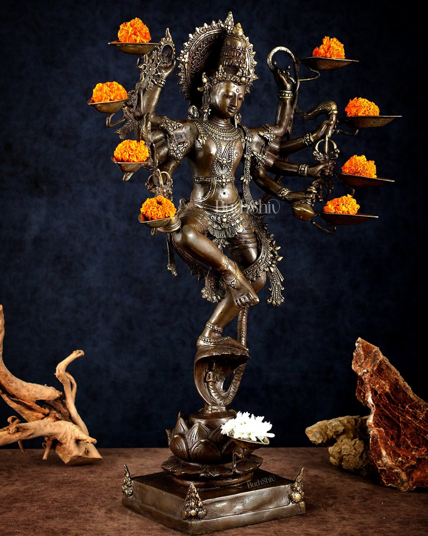 Bronze Dancing Krishna with Diyas in hands Sculpture – 26" Height, Lost Wax Casting