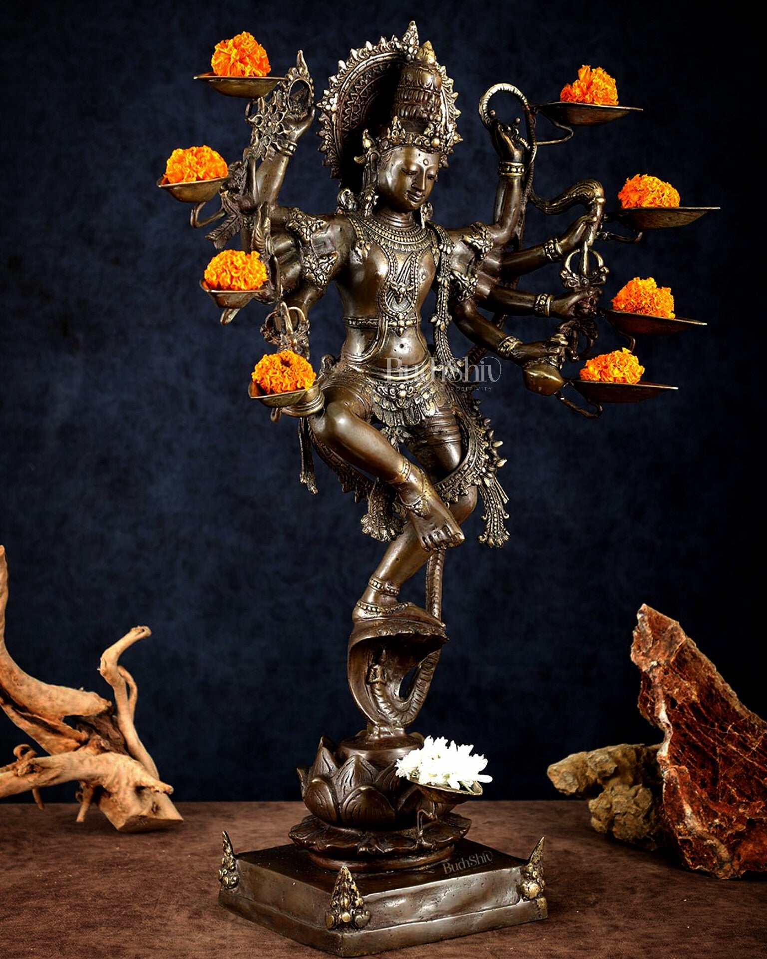 Bronze Dancing Krishna with Diyas in hands Sculpture – 26" Height, Lost Wax Casting