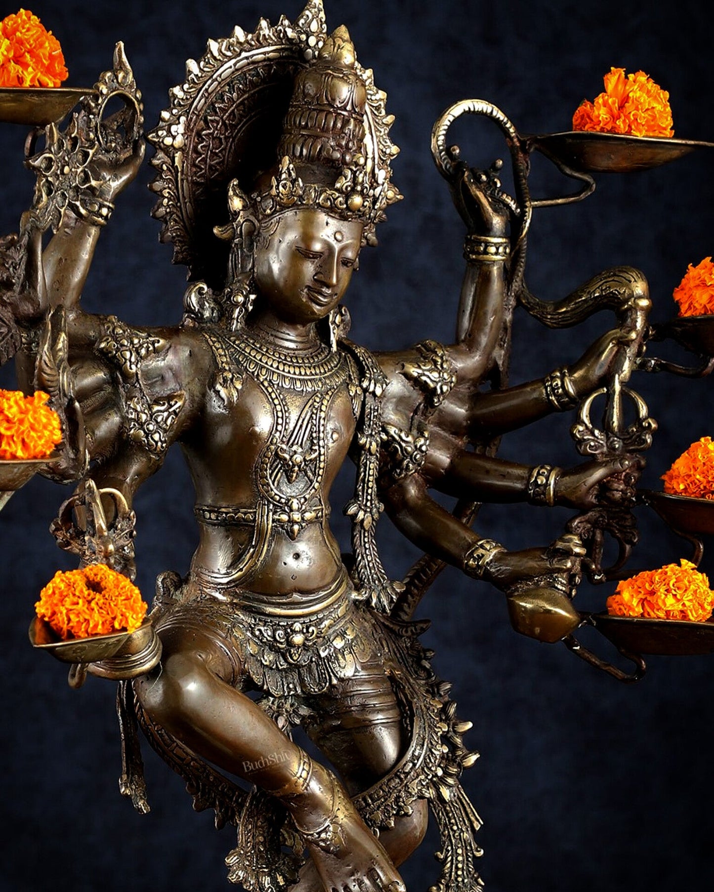 Bronze Dancing Krishna with Diyas in hands Sculpture – 26" Height, Lost Wax Casting