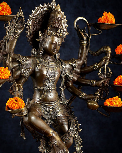 Bronze Dancing Krishna with Diyas in hands Sculpture – 26" Height, Lost Wax Casting