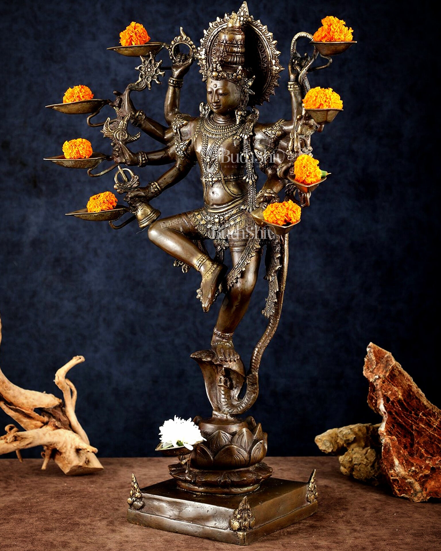 Bronze Dancing Krishna with Diyas in hands Sculpture – 26" Height, Lost Wax Casting
