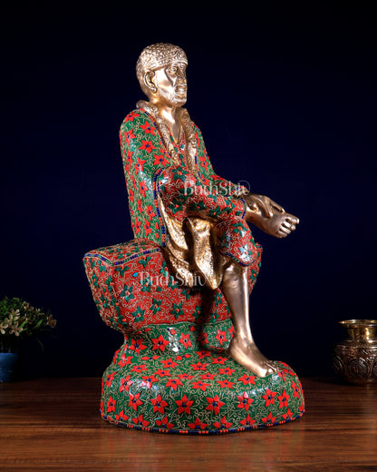 Brass large Shirdi Sai Baba Statue 24" floral stonework