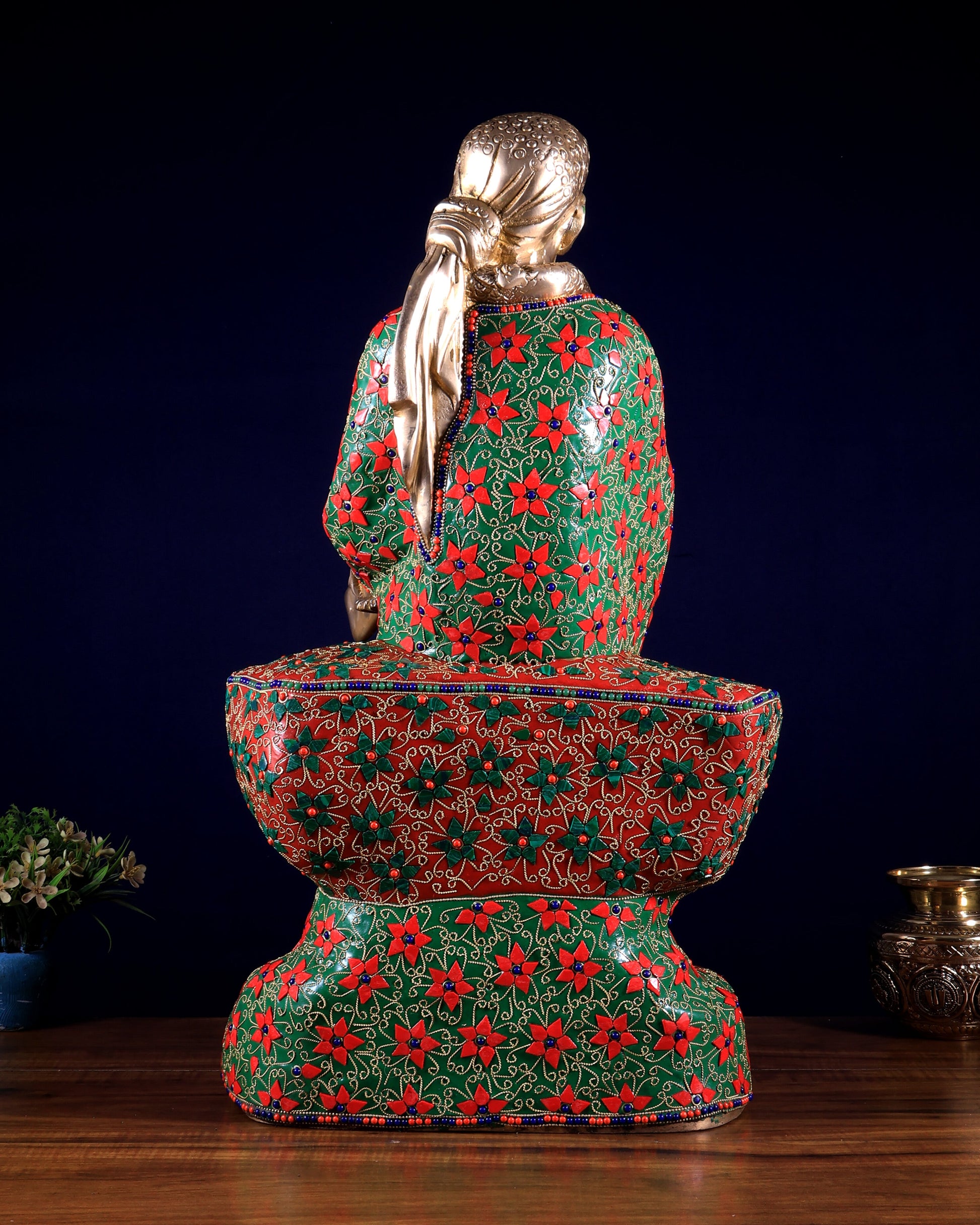 Brass large Shirdi Sai Baba Statue 24" floral stonework