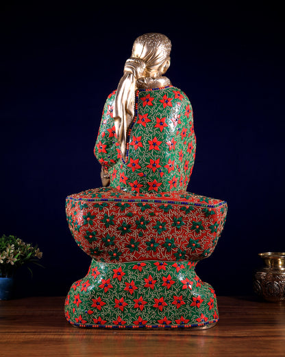 Brass large Shirdi Sai Baba Statue 24" floral stonework