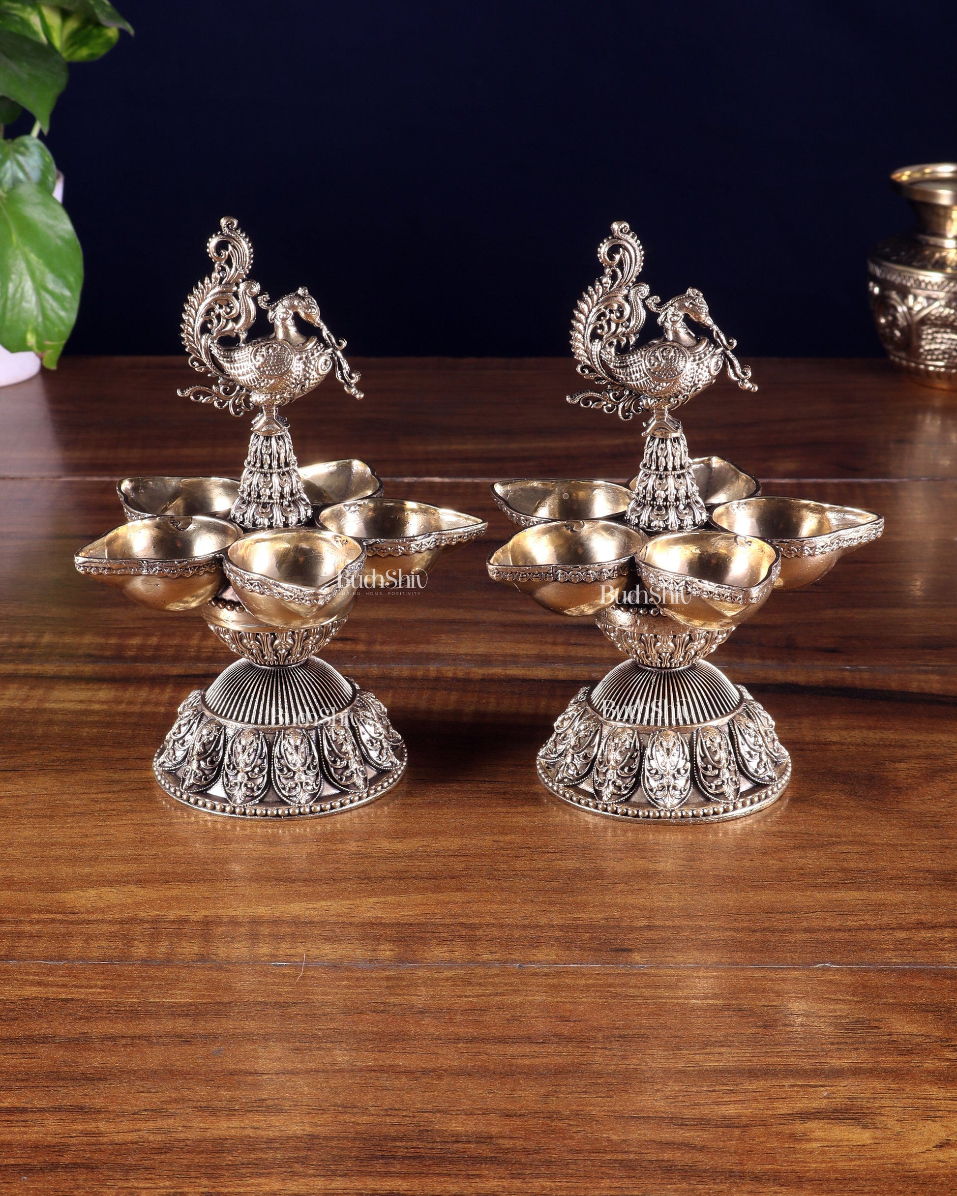 Brass Superfine Annam Lakshmi Peacock Panchdeep Diya | Single & Pair Options