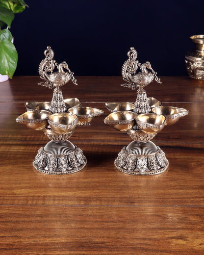Brass Superfine Annam Lakshmi Peacock Panchdeep Diya | Single & Pair Options