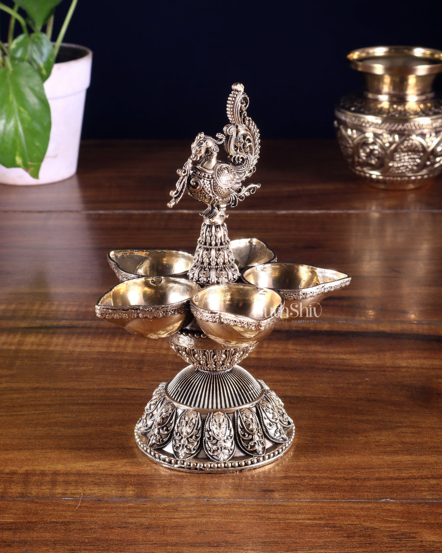Brass Superfine Annam Lakshmi Peacock Panchdeep Diya | Single & Pair Options