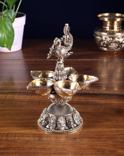 Brass Superfine Annam Lakshmi Peacock Panchdeep Diya | Single & Pair Options