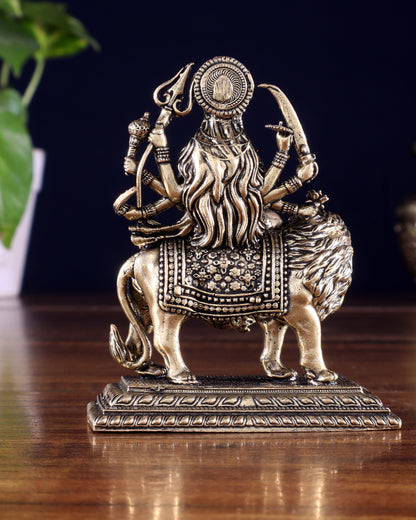 Brass Superfine Goddess Durga Ambe Mata on Lion Idol with Base 3.5 inch