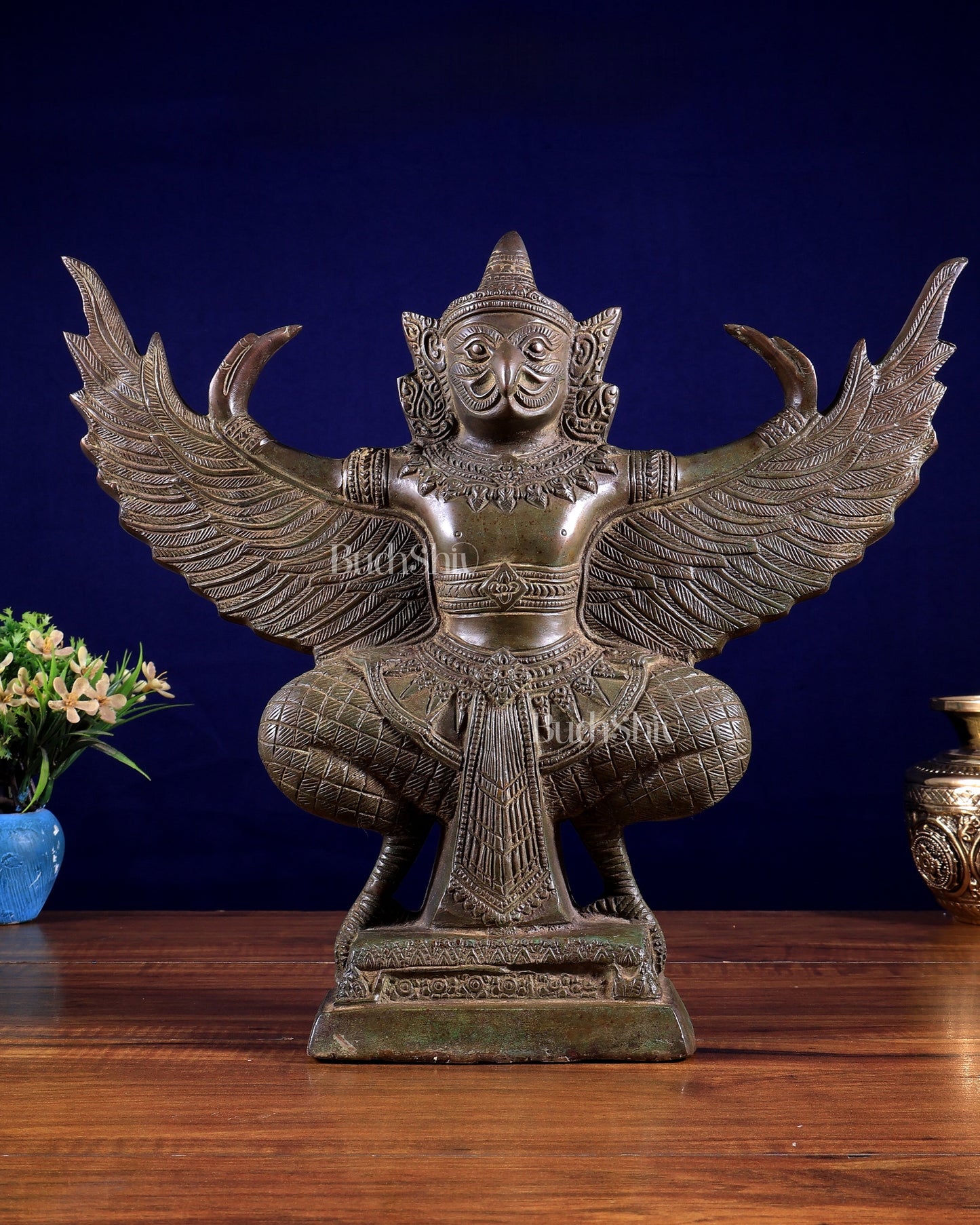 Majestic Pure Brass Garuda with Open Wings – 14" vintage bronze patina