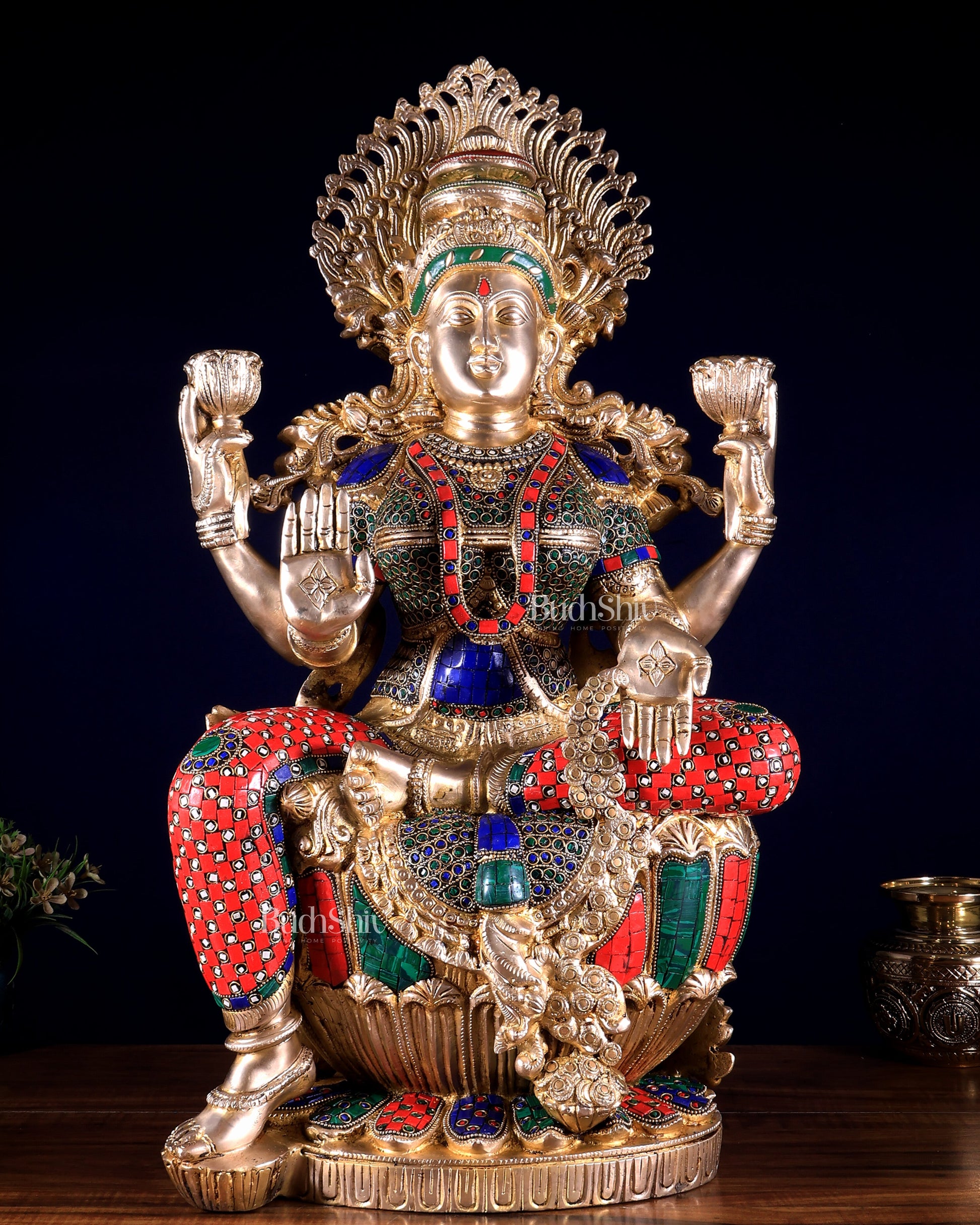 Brass Superfine Goddess Lakshmi Statue | 25 inch meenakari Stonework
