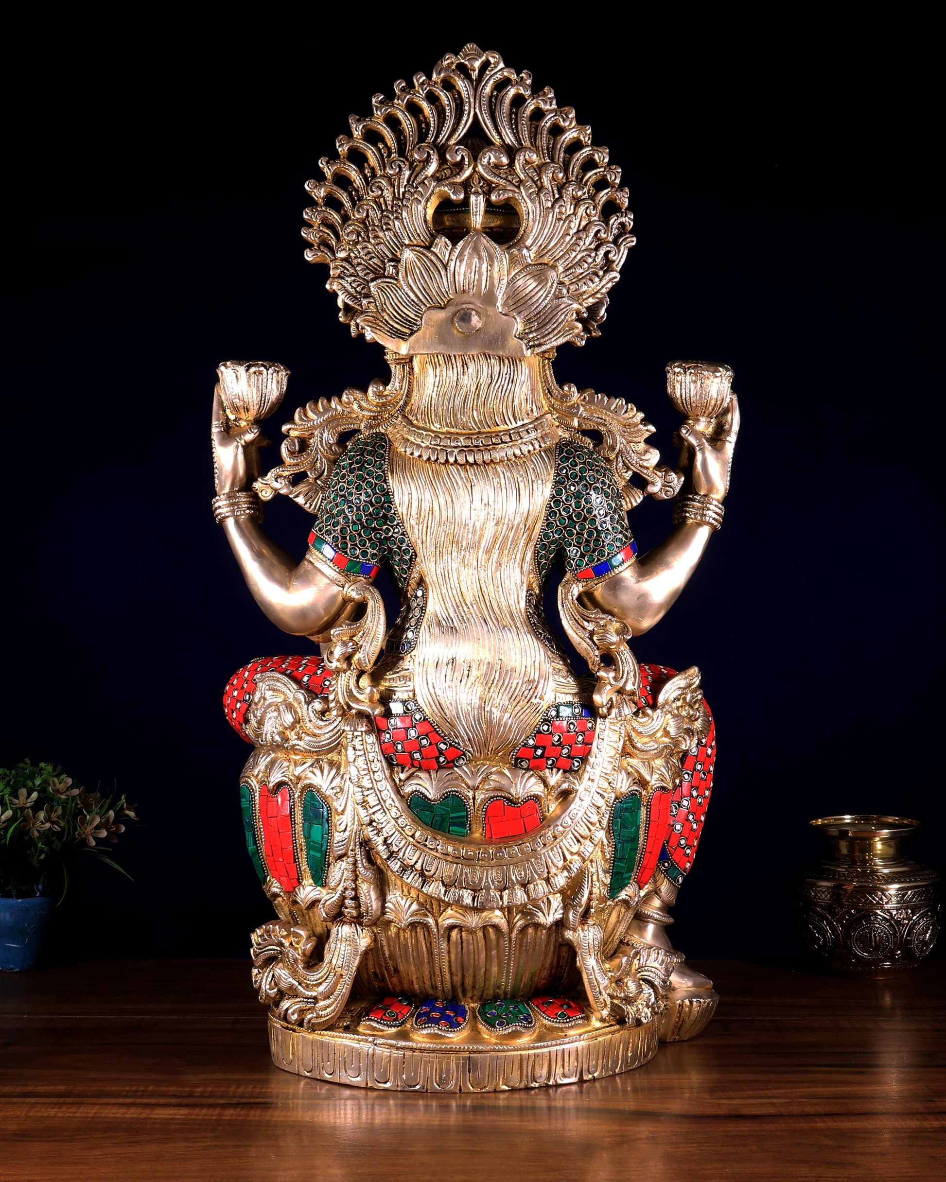 Brass Superfine Goddess Lakshmi Statue | 25 inch meenakari Stonework