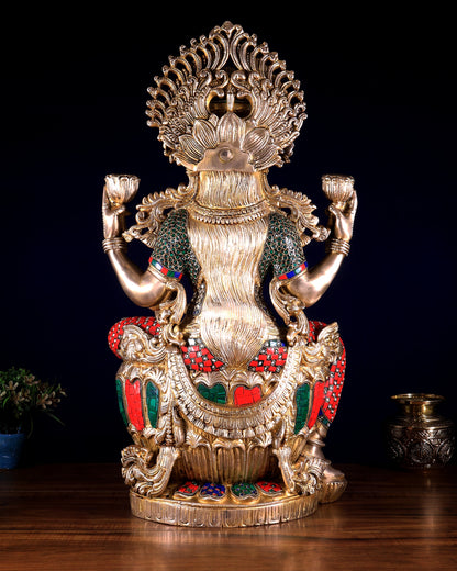 Brass Superfine Goddess Lakshmi Statue | 25 inch meenakari Stonework