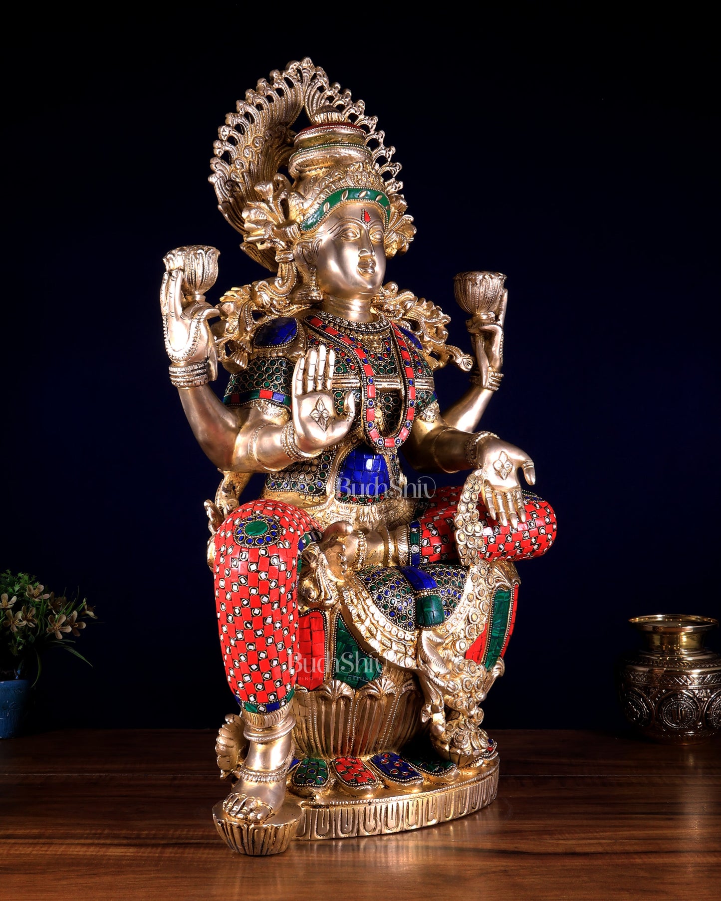 Brass Superfine Goddess Lakshmi Statue | 25 inch meenakari Stonework
