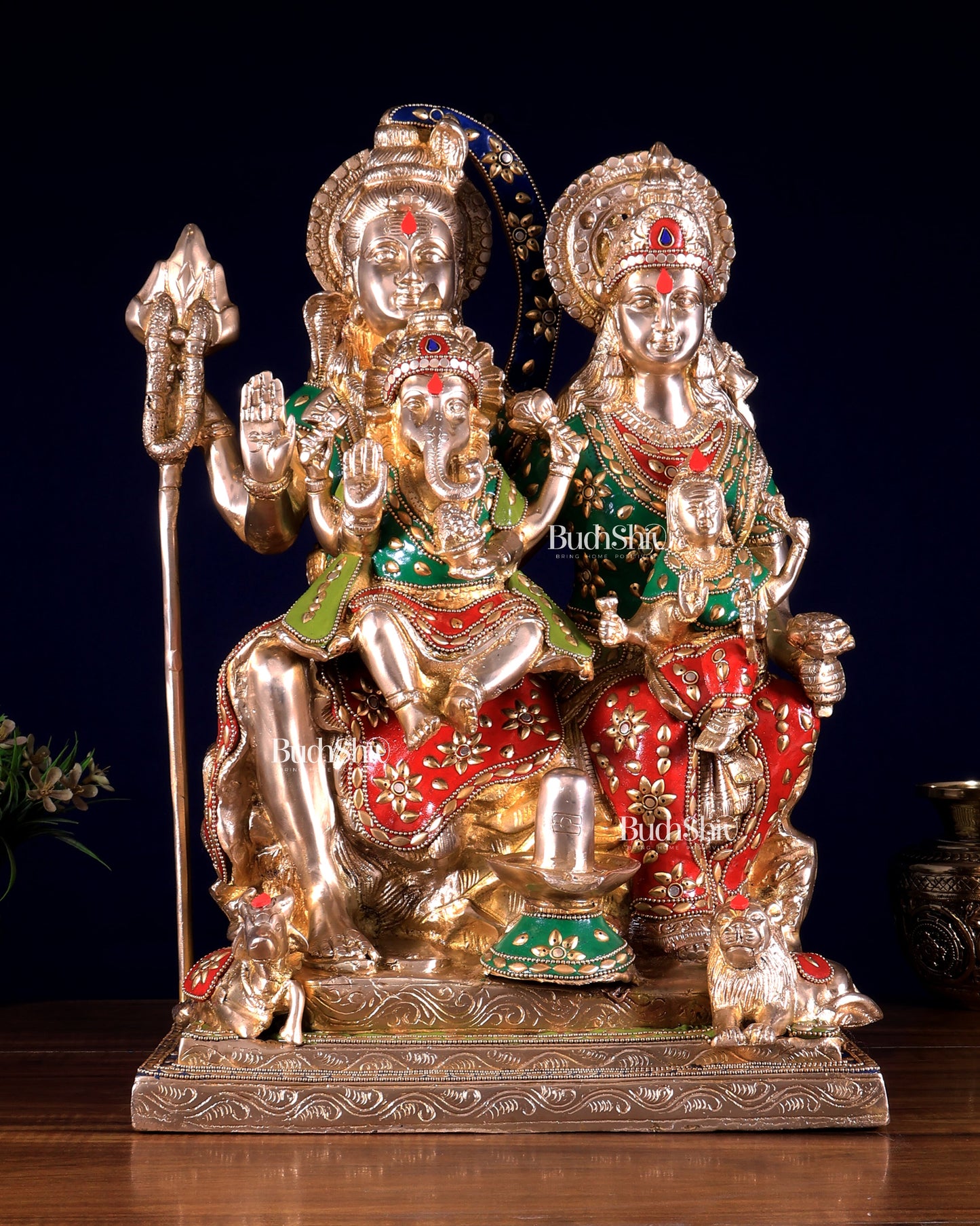 Brass Lord Shiv parivar Family Statue - Meenakari | 18" Height